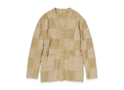 AURALEE Structured Cotton Linen Panel Knit Cardigan "Brown/Beige"