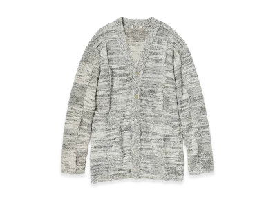 AURALEE Structured Cotton Linen Panel Knit Cardigan "Off White/Black"