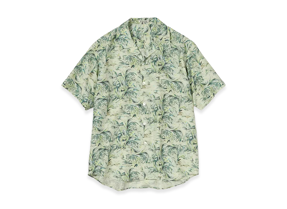AURALEE Printed Airy Silk Half-Sleeved Shirt "Pale Green"