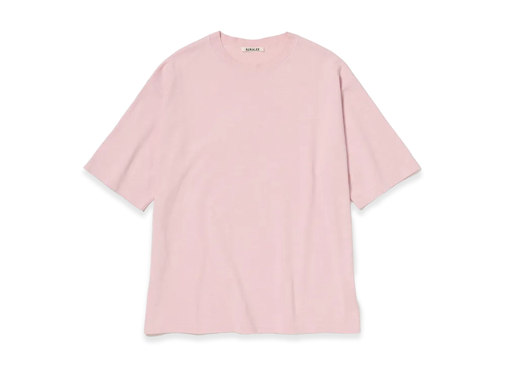 AURALEE High Gauge Tussah Silk Knit Tee "Light Pink"
