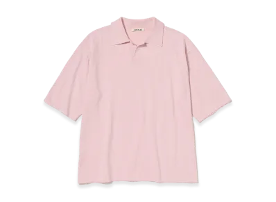 AURALEE High Gauge Tussah Silk Knit Skipper Polo "Light Pink"