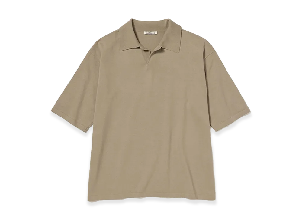 AURALEE High Gauge Tussah Silk Knit Skipper Polo "Khaki Beige"