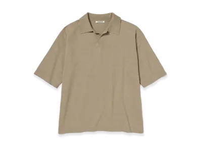 AURALEE High Gauge Tussah Silk Knit Skipper Polo "Khaki Beige"