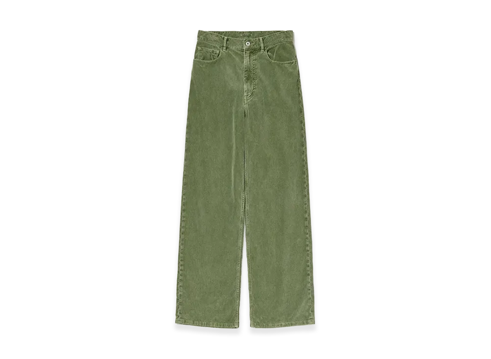 AURALEE Women's Garment-Dyed Finx Corduroy 5P Wide Pants "Dusty Green"