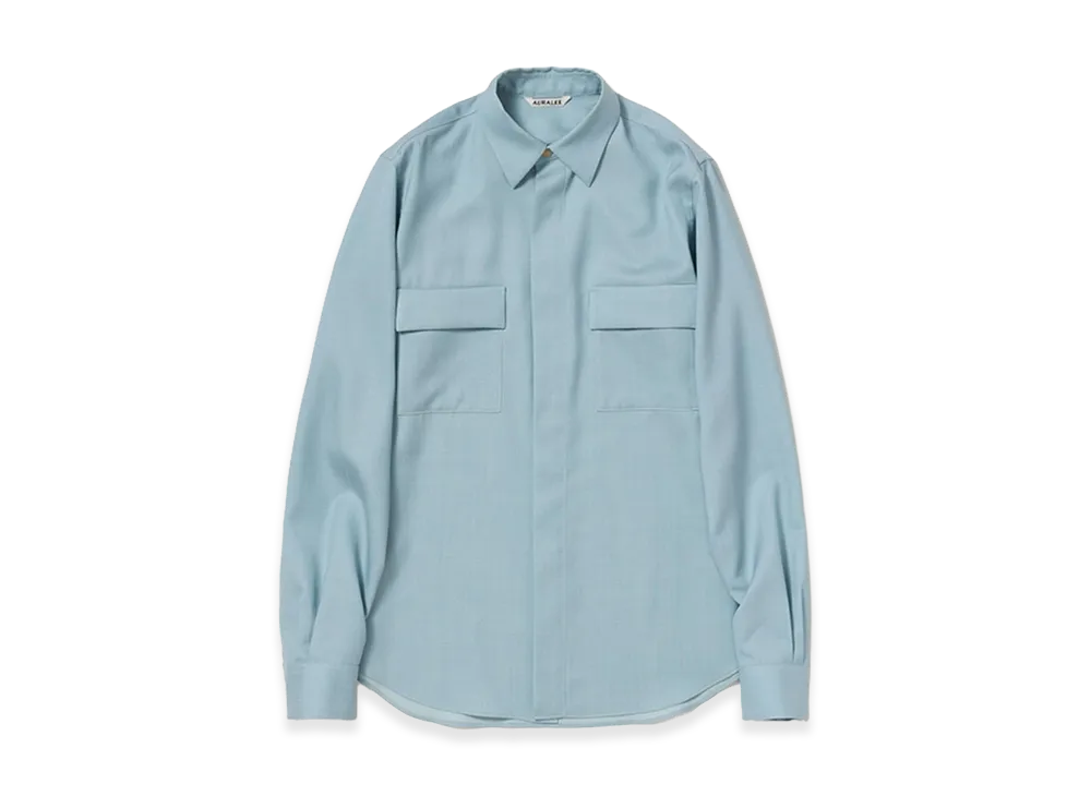 AURALEE Women's Wool Herringbone Overshirt "Dusty Blue"