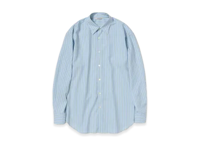 AURALEE Women's Super Fine Wool Stripe Shirt "Sax Blue Lime Stripe"
