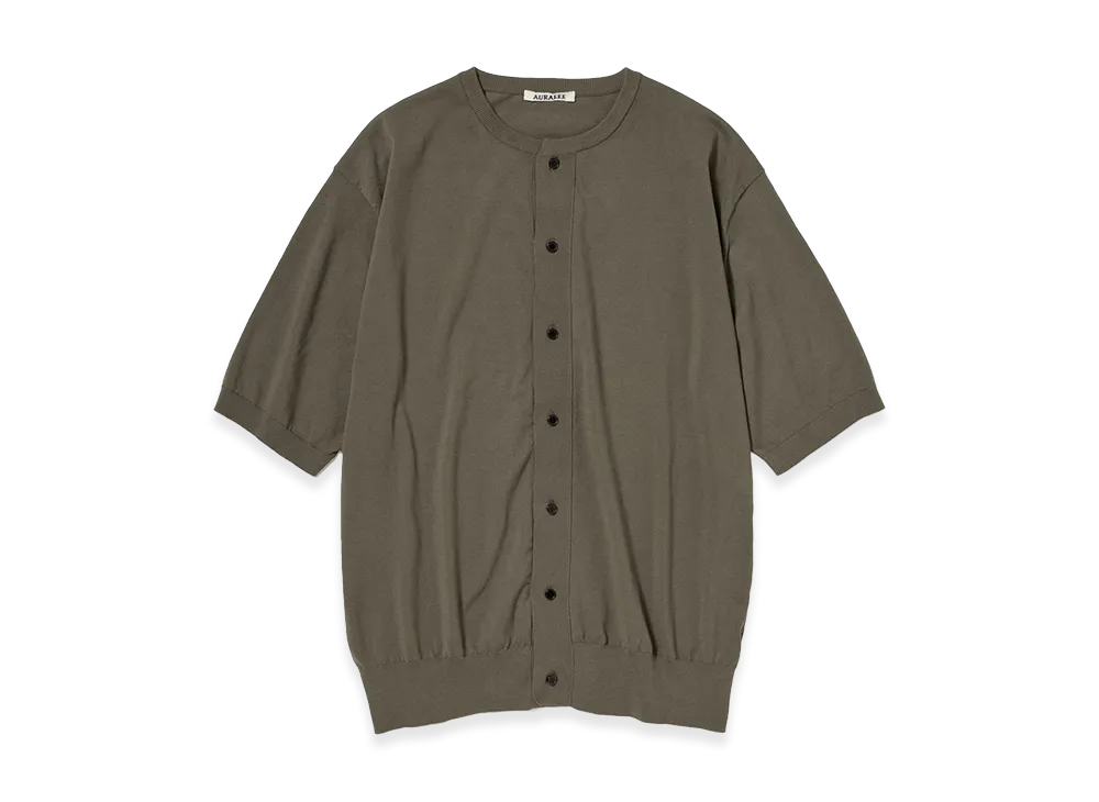 AURALEE Giza High Gauge Knit Half Sleeved Cardigan "Olive Gray"