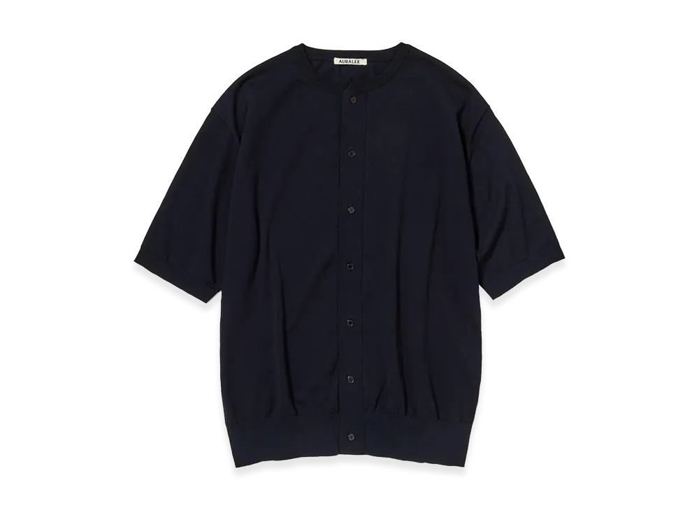 AURALEE Giza High Gauge Knit Half Sleeved Cardigan "Dark Navy"