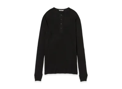 AURALEE Organic Soft Rib Henley Neck P/O "Black"