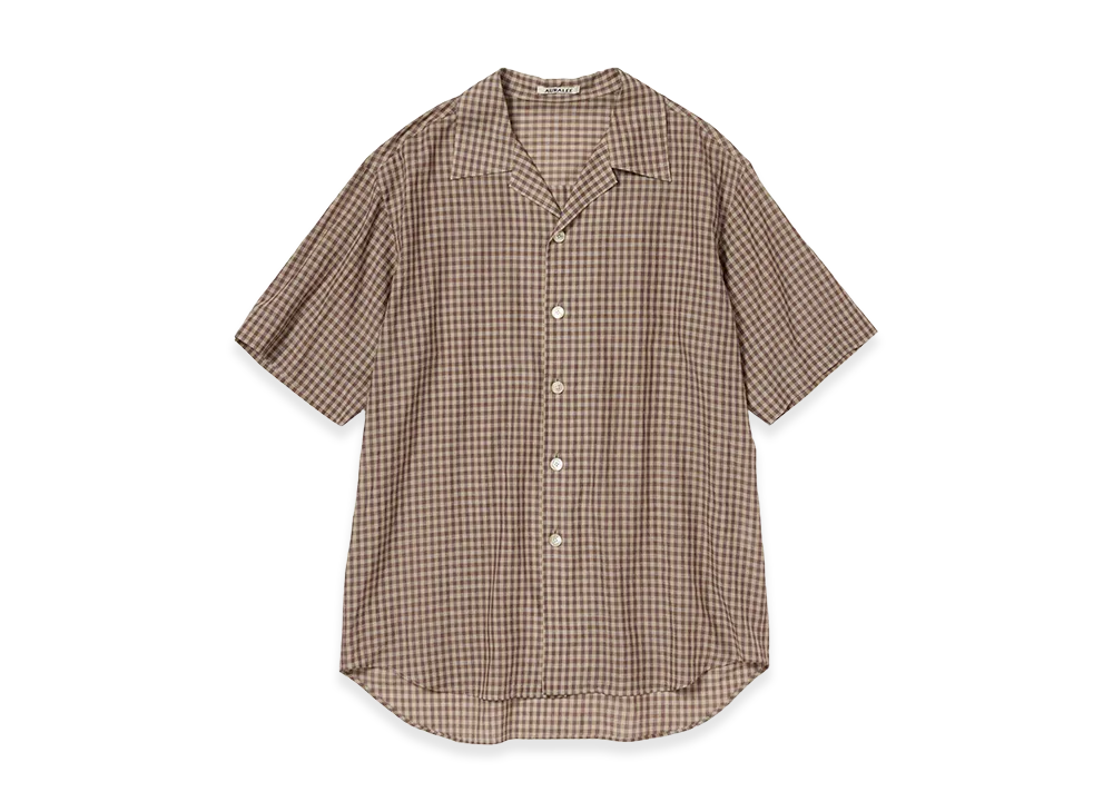AURALEE Airy Light Cotton Check Half Sleeved Shirt "Brown Gingham Check"