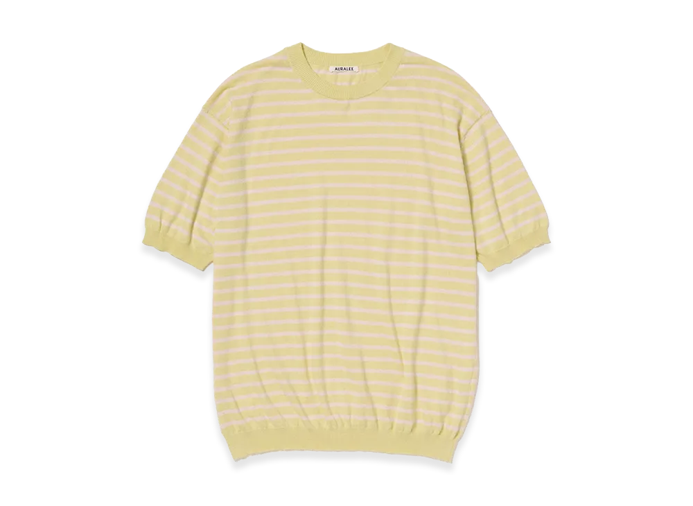 AURALEE High Gauge Cotton Knit Tee "Yellow Pink Stripe"