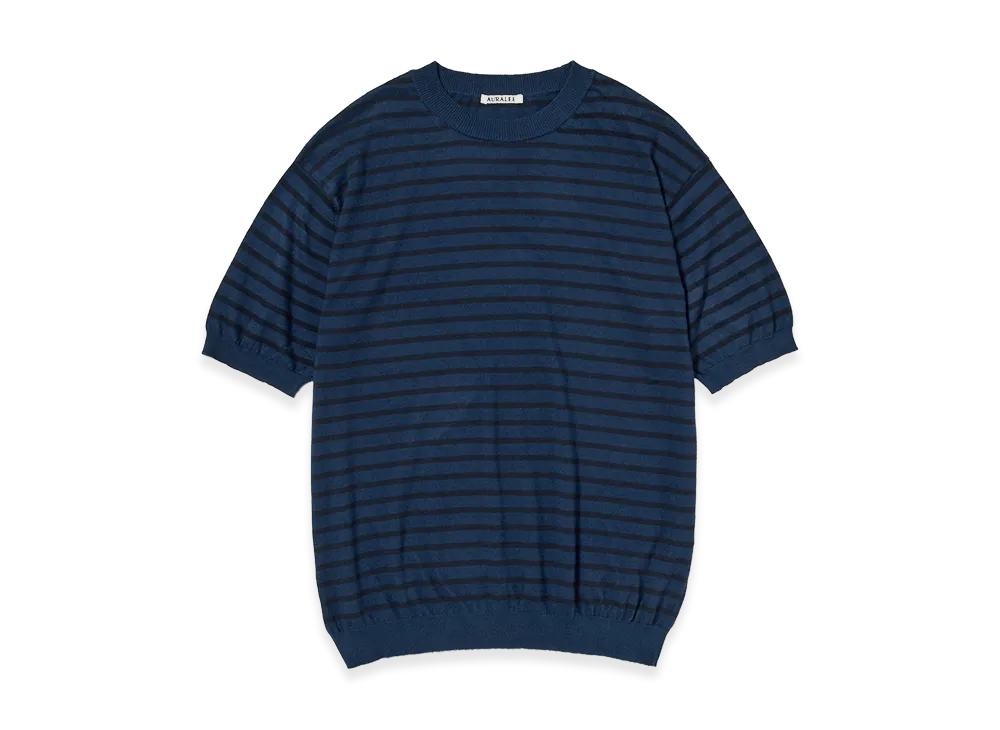 AURALEE High Gauge Cotton Knit Tee "Blue Navy Stripe"
