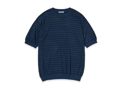 AURALEE High Gauge Cotton Knit Tee "Blue Navy Stripe"
