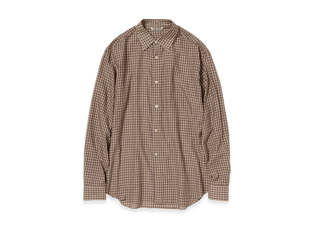 AURALEE Women's Airy Light Cotton Check Shirt "Brown Gingham Check"
