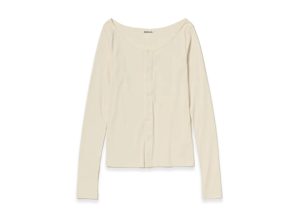 AURALEE Women's Organic Cotton Fine Rib Cardigan "Ivory"