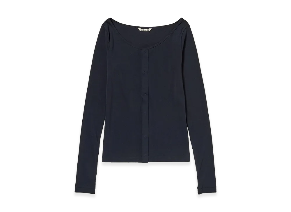 AURALEE Women's Organic Cotton Fine Rib Cardigan "Dark Navy"