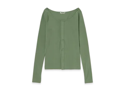 AURALEE Women's Organic Cotton Fine Rib Cardigan "Sage Green"