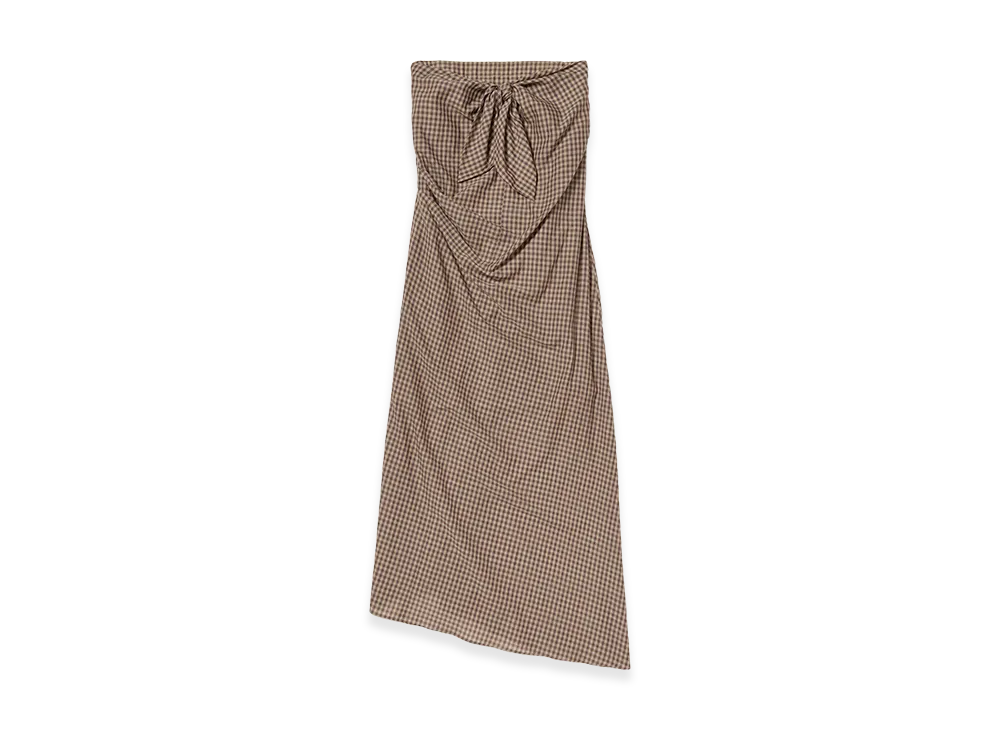 AURALEE Women's Airy Light Cotton Check Strapless Dress "Brown Gingham Check"