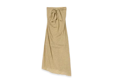 AURALEE Women's Airy Light Cotton Check Strapless Dress "Mustard Gingham Check"