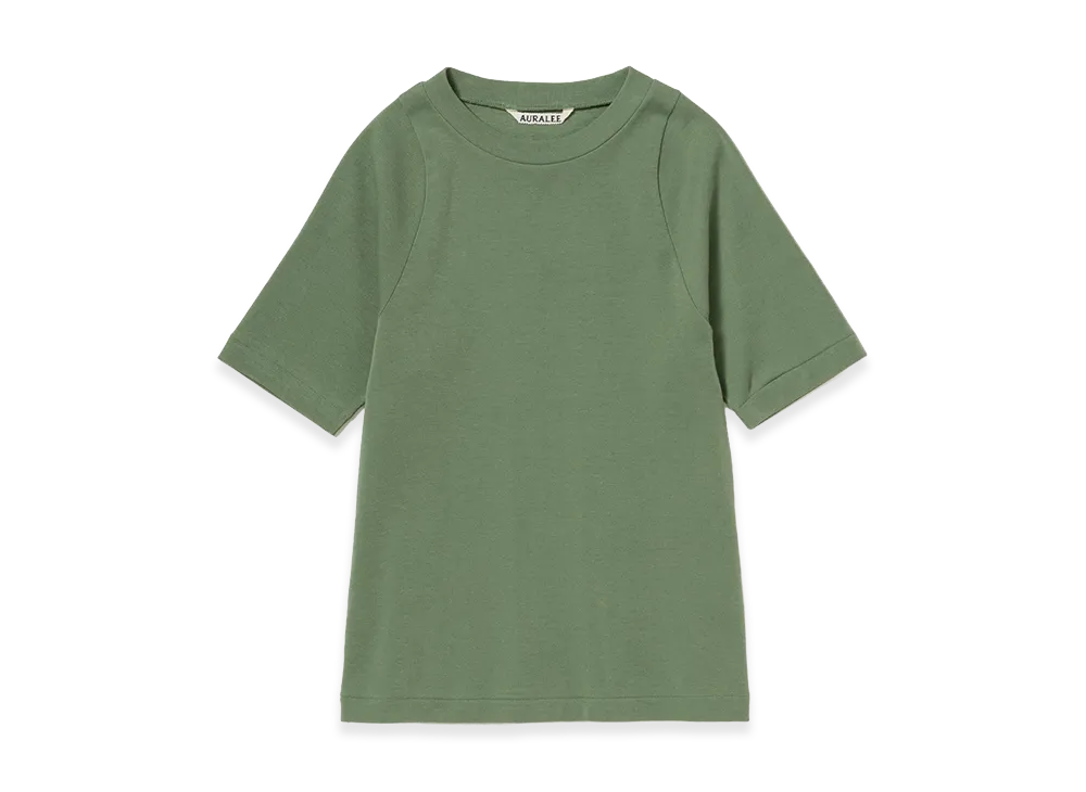 AURALEE Women's Organic Cotton Fine Rib Tee "Sage Green"