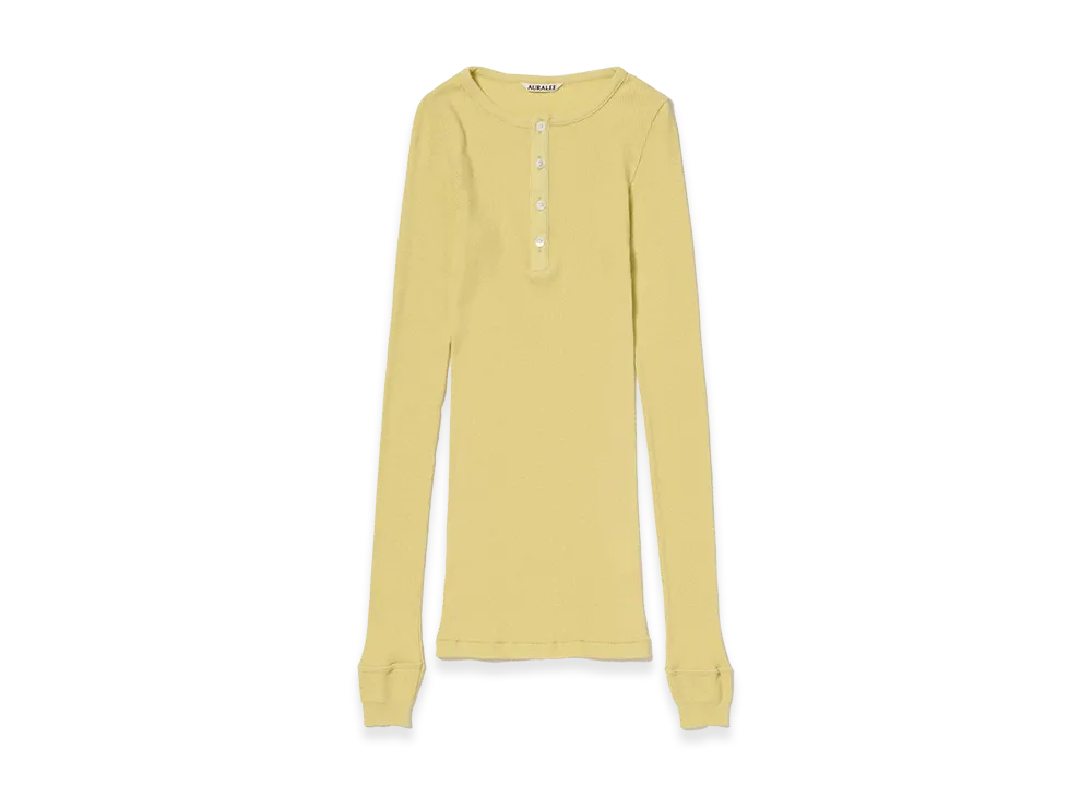 AURALEE Women's Organic Soft Rib Henley Neck P/O "Dusty Yellow"