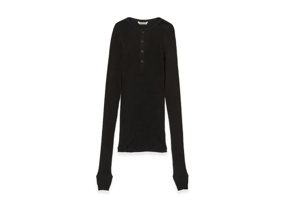 AURALEE Women's Organic Soft Rib Henley Neck P/O "Black"