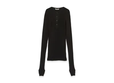 AURALEE Women's Organic Soft Rib Henley Neck P/O "Black"