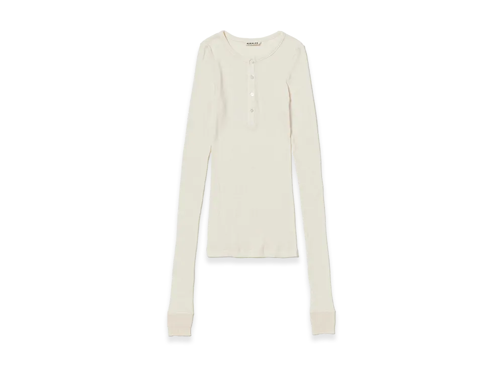 AURALEE Women's Organic Soft Rib Henley Neck P/O "Ivory"
