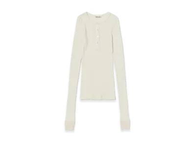 AURALEE Women's Organic Soft Rib Henley Neck P/O "Ivory"