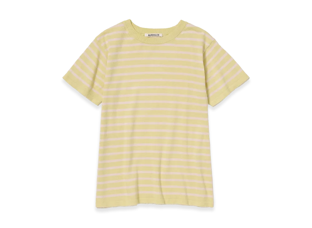 AURALEE Women's High Gauge Cotton Knit Tee "Yellow Pink Stripe"