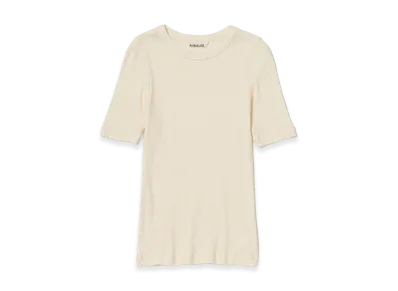 AURALEE Women's Organic Soft Rib Tee "Ivory"