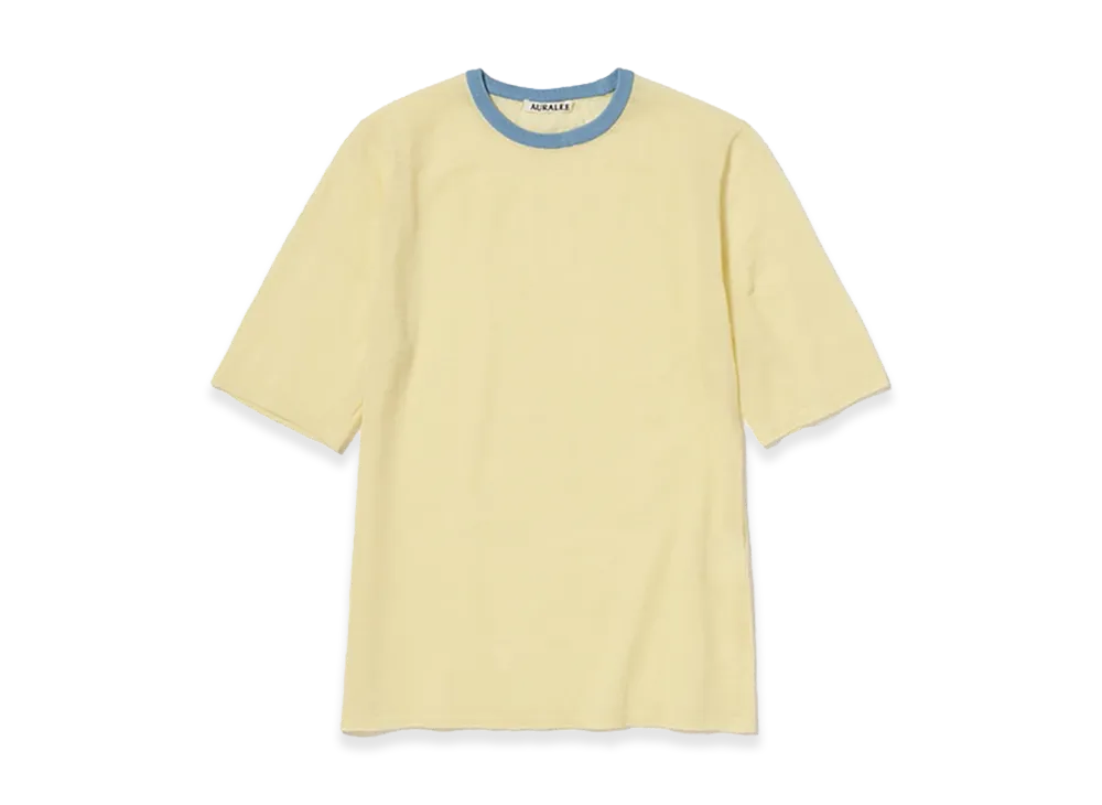 AURALEE Women's Hard Twist High Gauge Wool Silk Knit Tee "Pale Yellow"