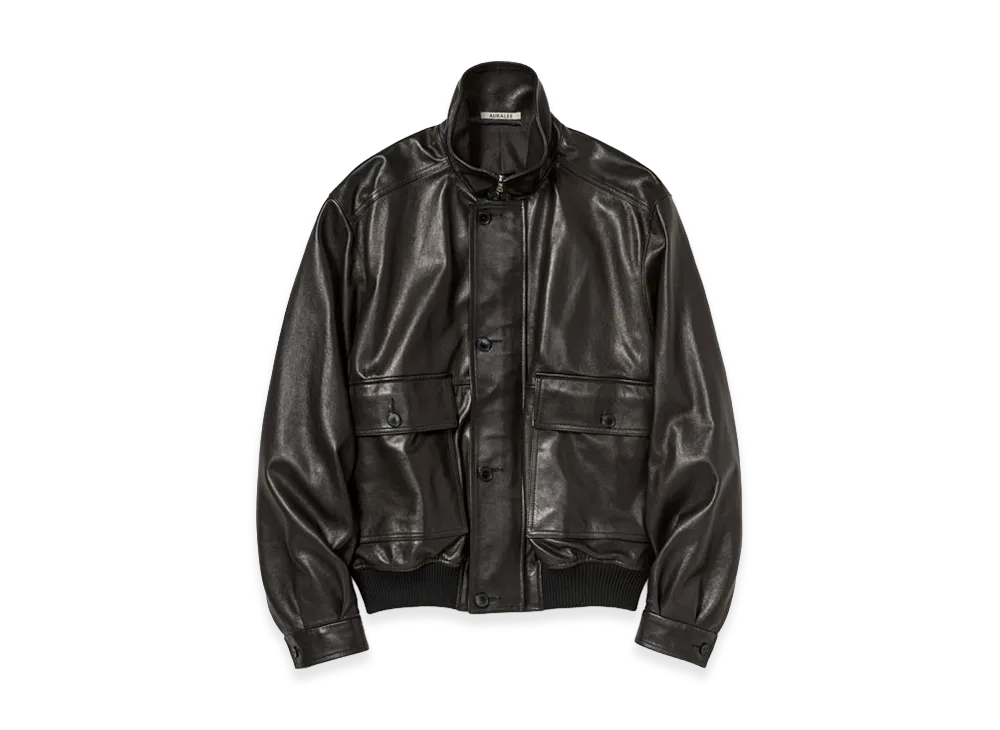AURALEE Textured Lamb Leather Blouson "Black"