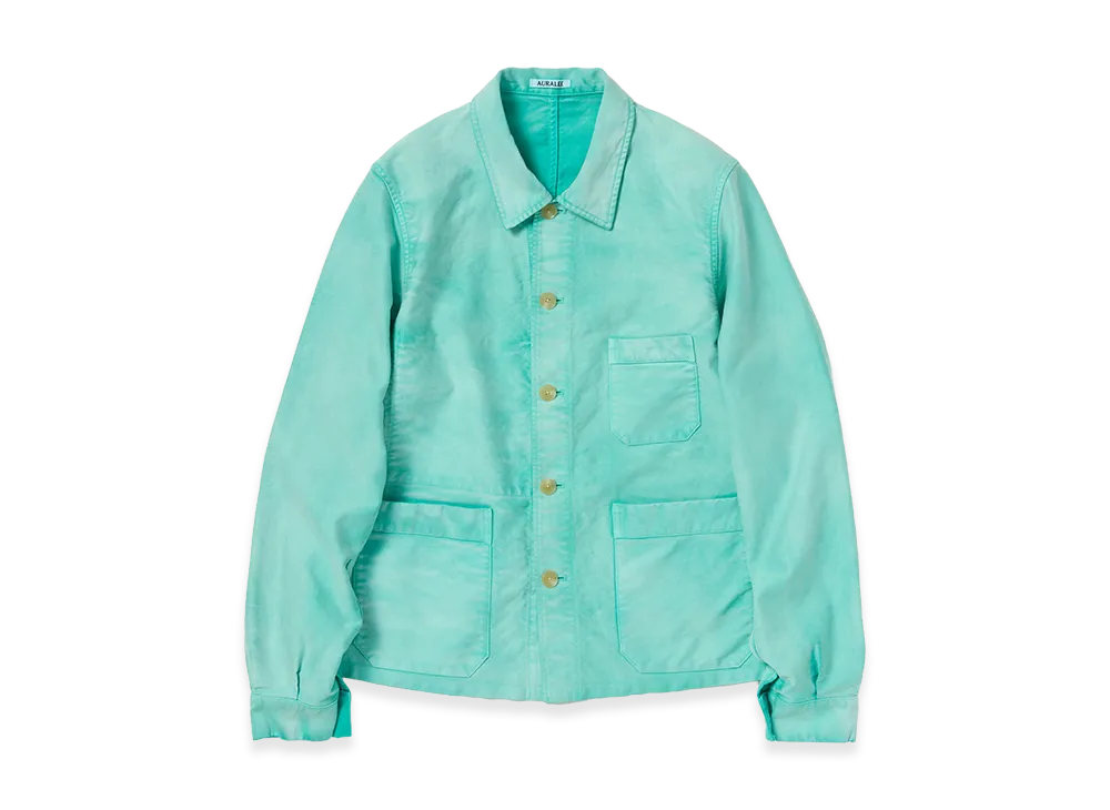 AURALEE Garment-Dyed Organic Cotton Heavy Moleskin Coverall "Faded Aqua Green"