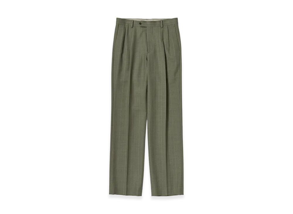 AURALEE Bluefaced Wool Two-Tuck Slacks "Olive Gray Stripe"