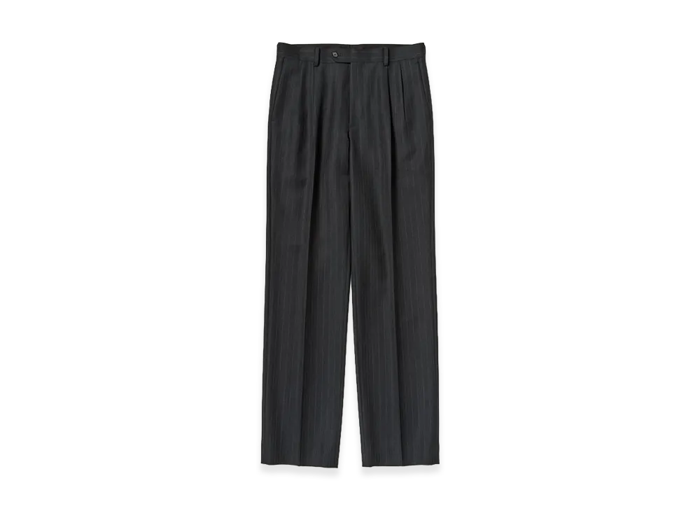 AURALEE Bluefaced Wool Two-Tuck Slacks "Charcoal Navy Stripe"
