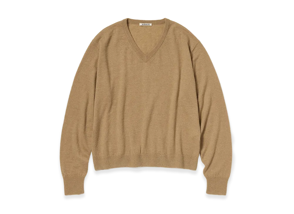 AURALEE High Gauge Soft Cashmere Knit V-Neck P/O "Light Brown"