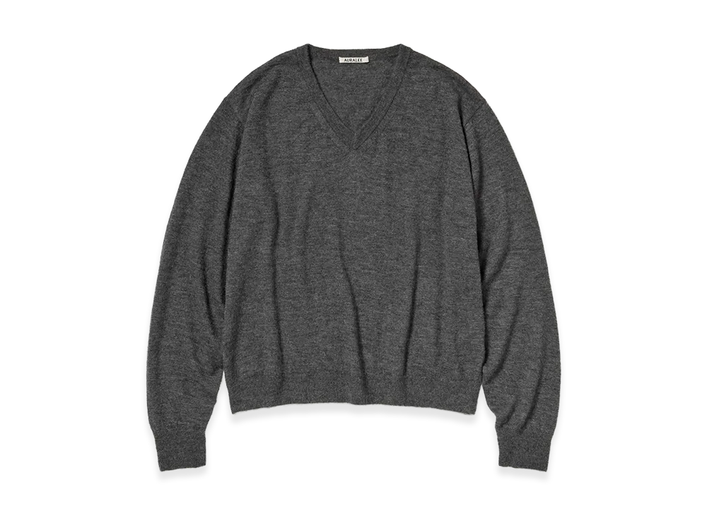 AURALEE High Gauge Soft Cashmere Knit V-Neck P/O "Charcoal"
