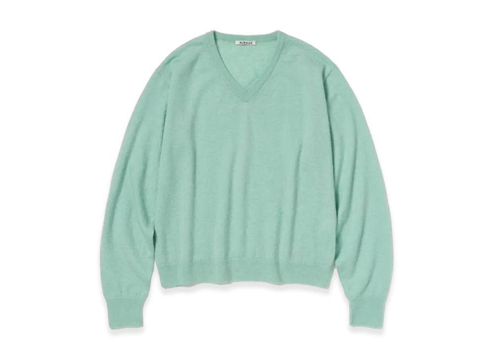 AURALEE High Gauge Soft Cashmere Knit V-Neck P/O "Mint Blue"