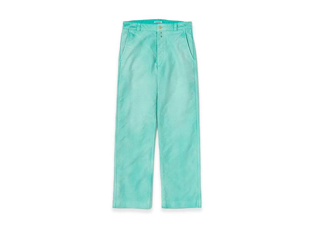 AURALEE Garment-Dyed Organic Cotton Heavy Moleskin Pants "Faded Aqua Green"