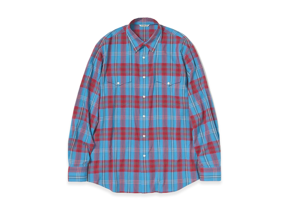 AURALEE High Twist Cotton Silk Check Shirt "Blue Check"