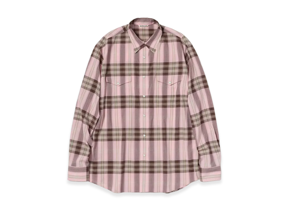 AURALEE High Twist Cotton Silk Check Shirt "Pink Check"