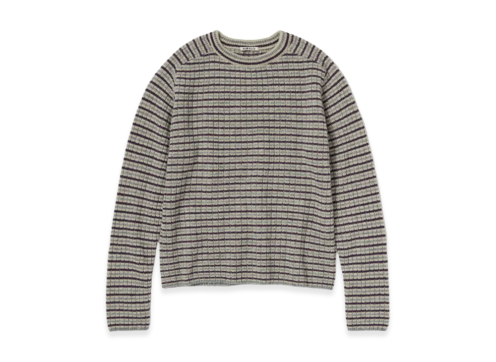 AURALEE Shetland Wool Cashmere Rib Knit P/O "Lime Purple Stripe"