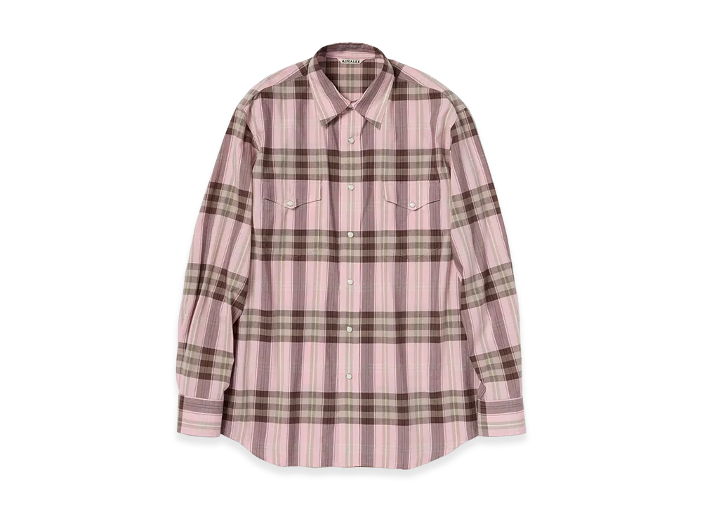 AURALEE Women's High Twist Cotton Silk Check Shirt "Pink Check"