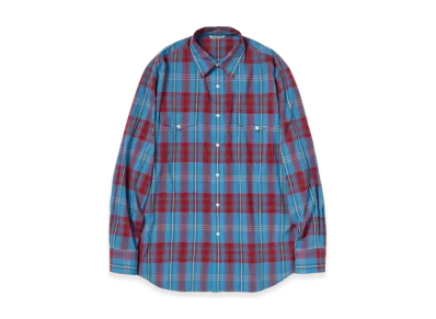 AURALEE Women's High Twist Cotton Silk Check Shirt "Blue Check"