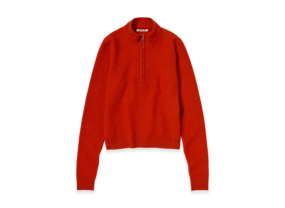 AURALEE Women's Smooth Fulled Wool Knit Half Zip P/O "Red"