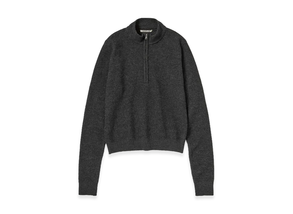 AURALEE Women's Smooth Fulled Wool Knit Half Zip P/O "Charcoal"