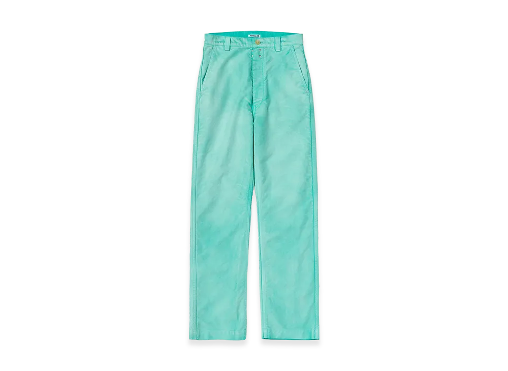 AURALEE Women's Garment-Dyed Organic Cotton Heavy Moleskin Pants "Faded Aqua Green"