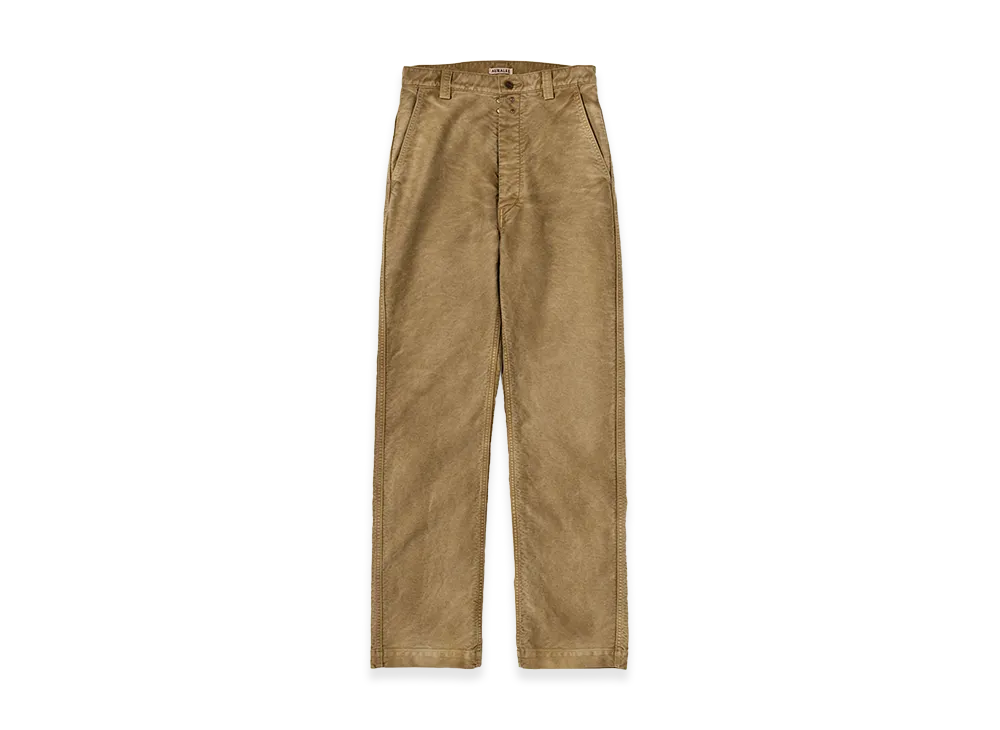 AURALEE Women's Garment-Dyed Organic Cotton Heavy Moleskin Pants "Faded Brown"