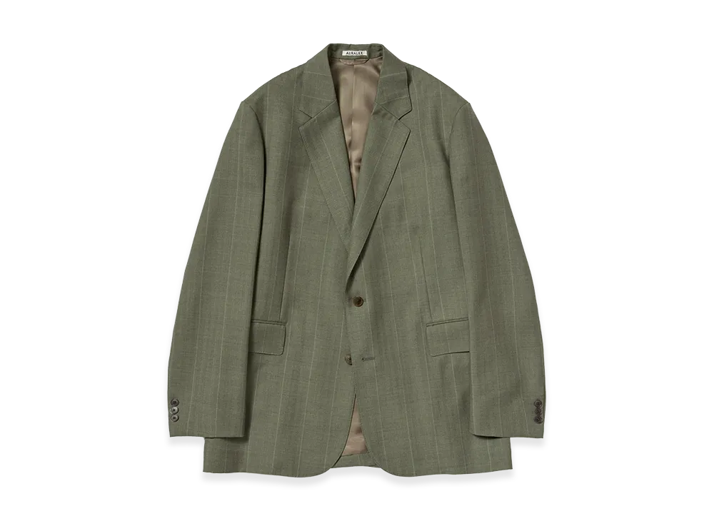 AURALEE Women's Bluefaced Wool Jacket "Olive Gray Stripe"